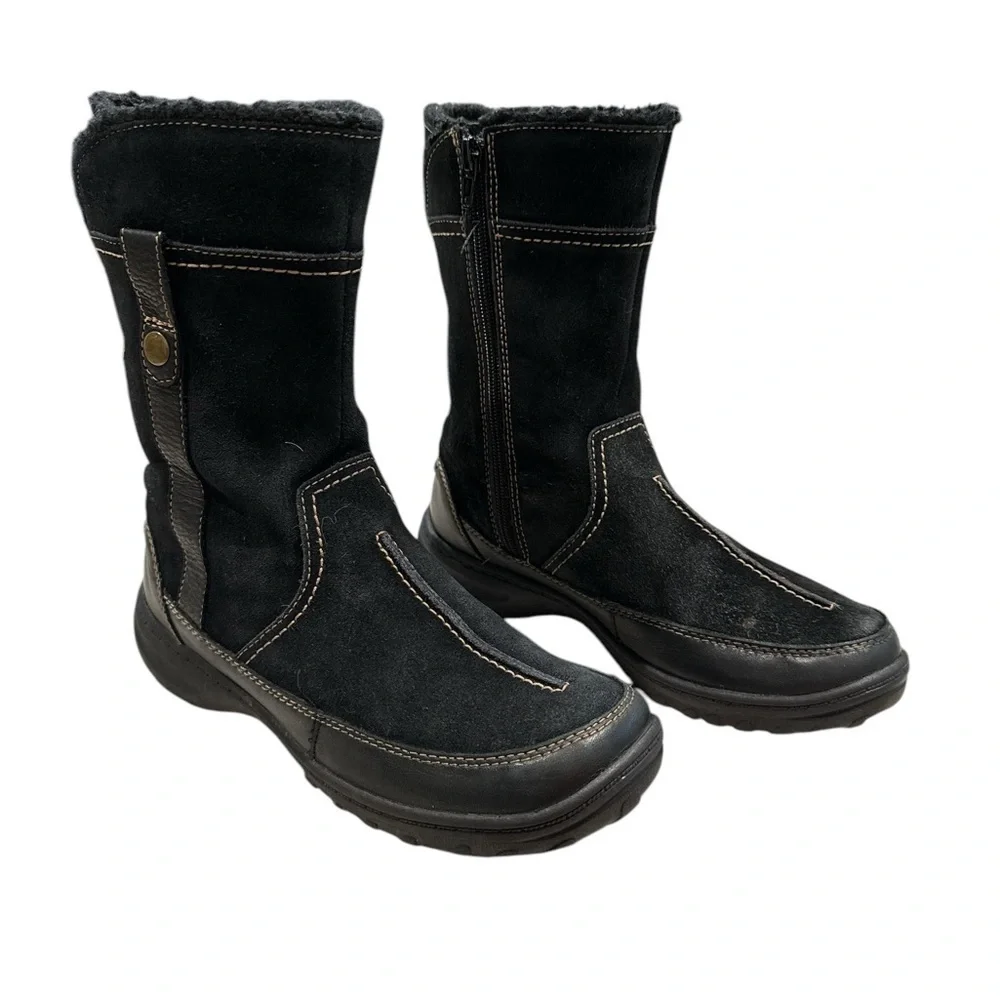 CLARKS BOOTS SIZE 7M Black Suede Winter Boots | Leather